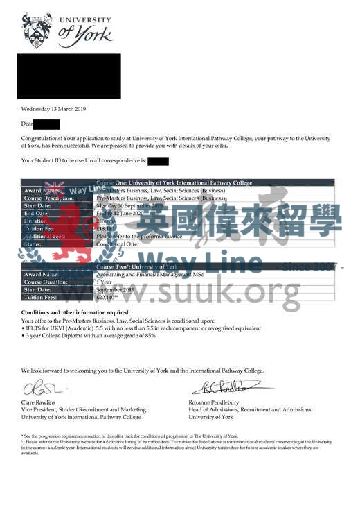 英國約克大學會計和金融管理碩士預科