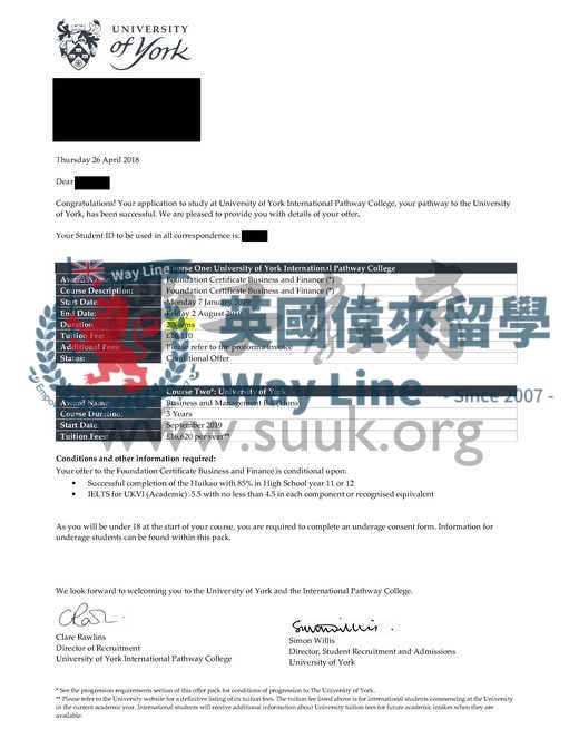 英國約克大學工商管理本科預科