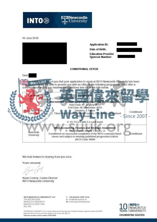 英國紐卡斯爾大學會計，金融和戰略投資碩士預科