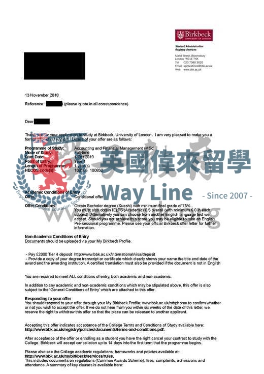 英國倫敦大學伯貝克學院會計與金融管理碩士