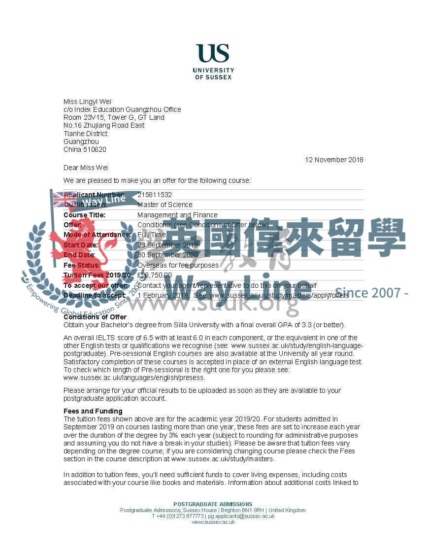 英國薩塞克斯大學管理與金融碩士