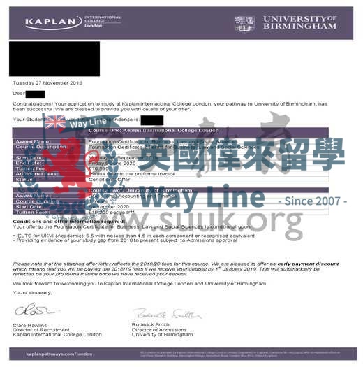 英國伯明翰大學會計與金融本科預科