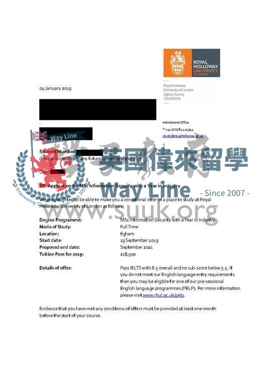 英國倫敦大學皇家霍洛威學院信息安全管理（加一年實習））碩士