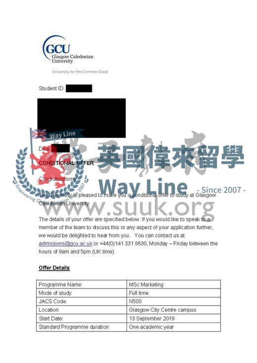 英國格拉斯哥卡利多尼亞大學市場營銷碩士