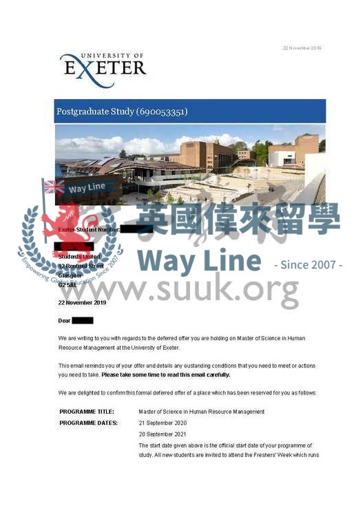 英國埃克塞特大學人力資源管理碩士