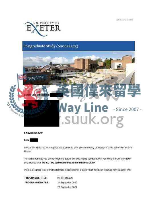 英國埃克塞特大學法律學碩士