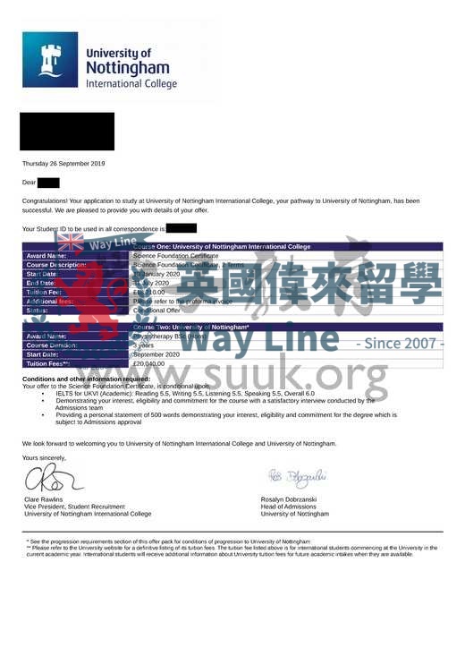 英國諾丁漢大學理療本科+預科