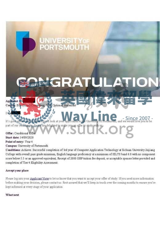 英國朴茨茅斯大學計算機本科最後一年