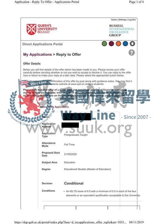 英國貝爾法斯特女王大學教育研究碩士