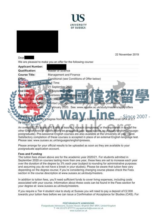 英國蘇塞克斯大學管理和金融碩士