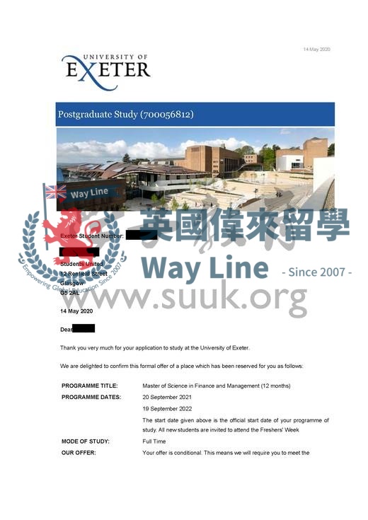 英國埃克塞特大學金融和管理碩士