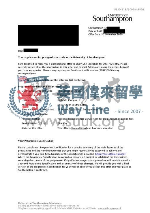 英國南安普頓大學教育學碩士