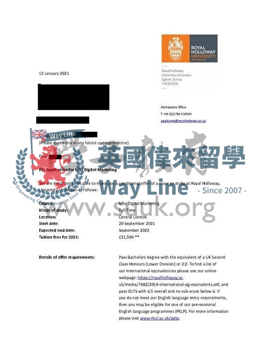 英國倫敦大學皇家霍洛威學院數字化營銷碩士