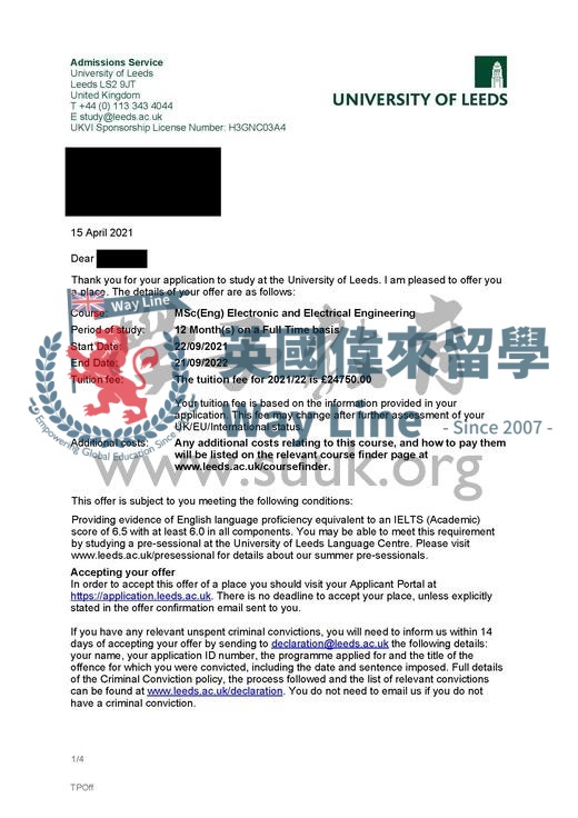 英國利茲大學電子與電氣工程碩士