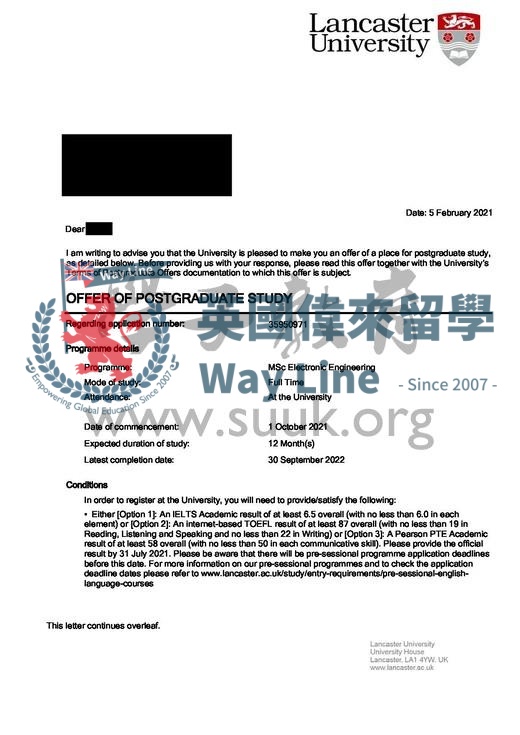 英國蘭卡斯特大學電子與電氣工程碩士