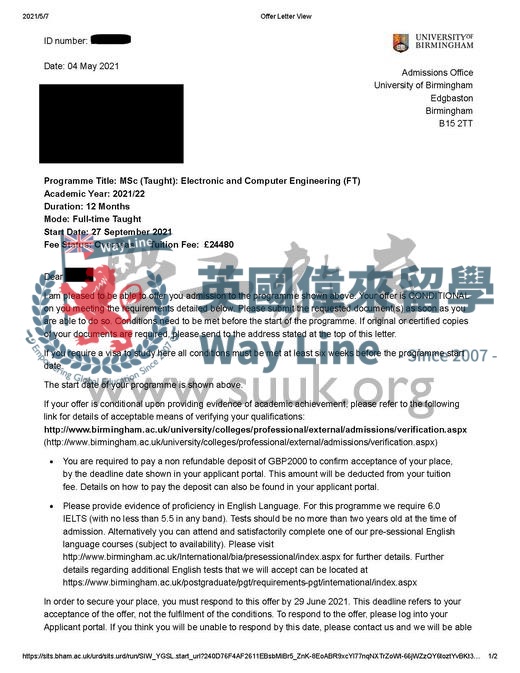 英國伯明翰大學電子計算機工程碩士