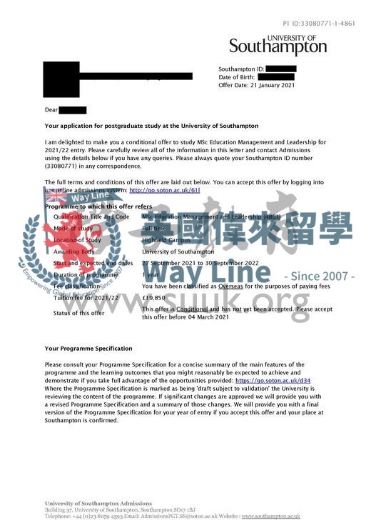 英國南安普頓大學教育管理和領導碩士