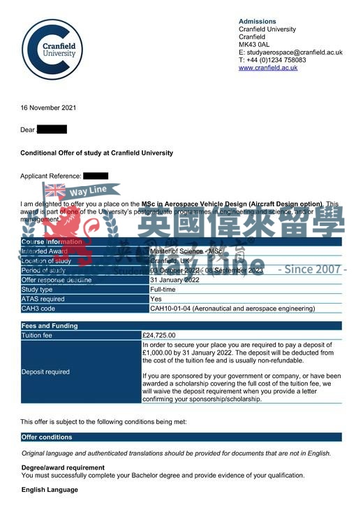 英國克蘭菲爾德大學飛行器設計碩士