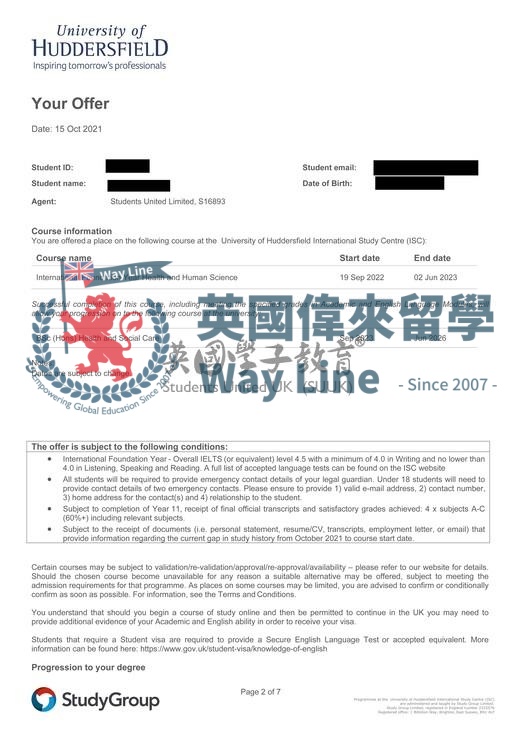 英國哈德斯菲爾德大學健康和人類科學本科預科