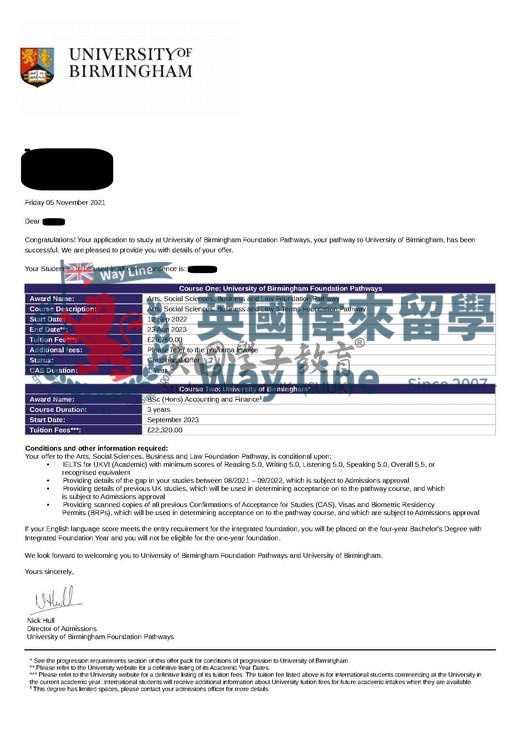 英國伯明翰大學會計與金融學士+預科