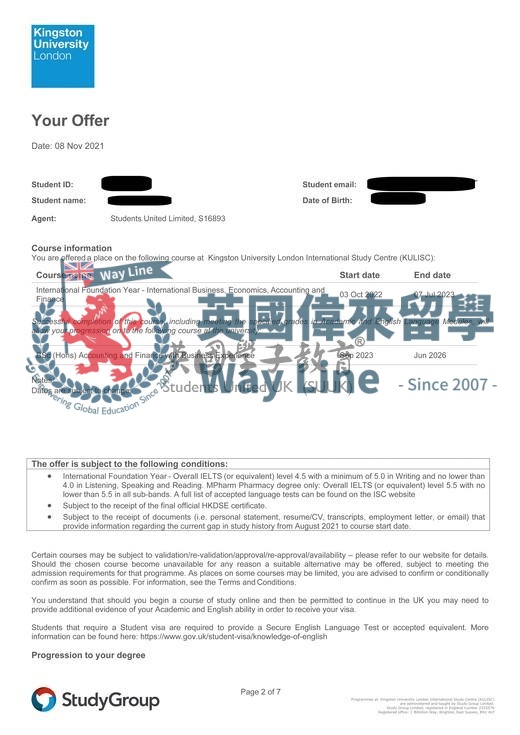 英國金斯頓大學會計與金融商務經驗學士+預科