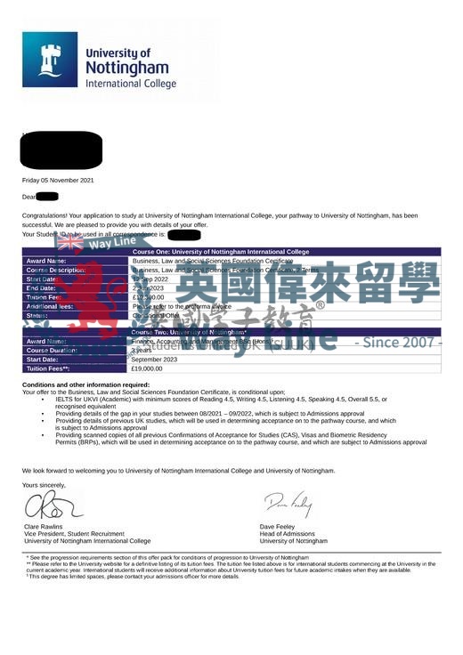 英國諾丁漢大學金融會計與管理學士+預科