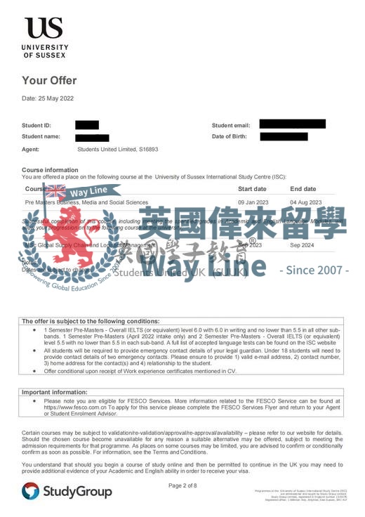 英國薩塞克斯大學商業、媒體和社會科學碩士預科+全球供應鏈和物流管理碩士