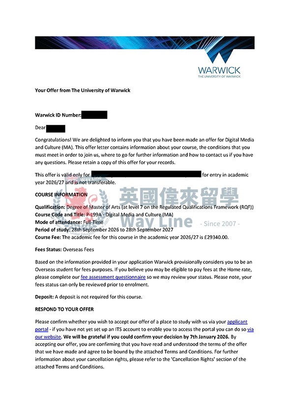 英國華威大學數字媒體與文化碩士申請案例