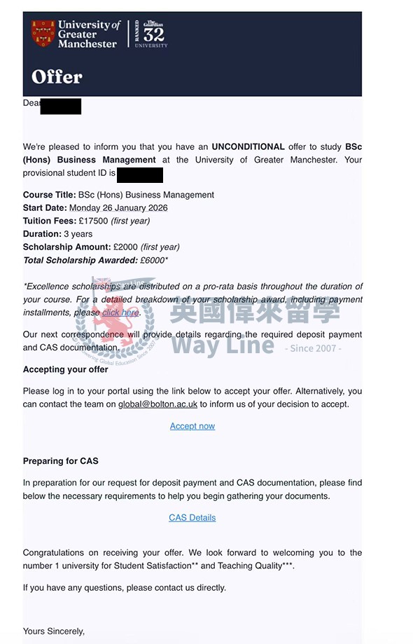 英國大曼徹斯特大學商務管理學士申請案例