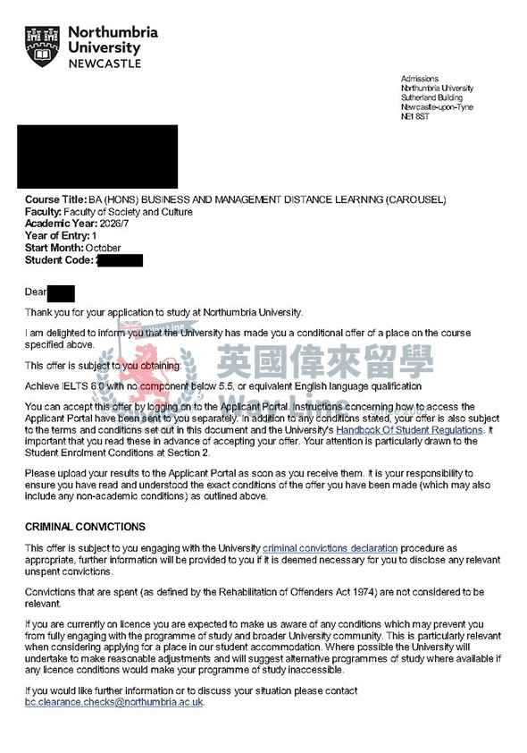 英國諾桑比亞大學機械工程學士申請案例