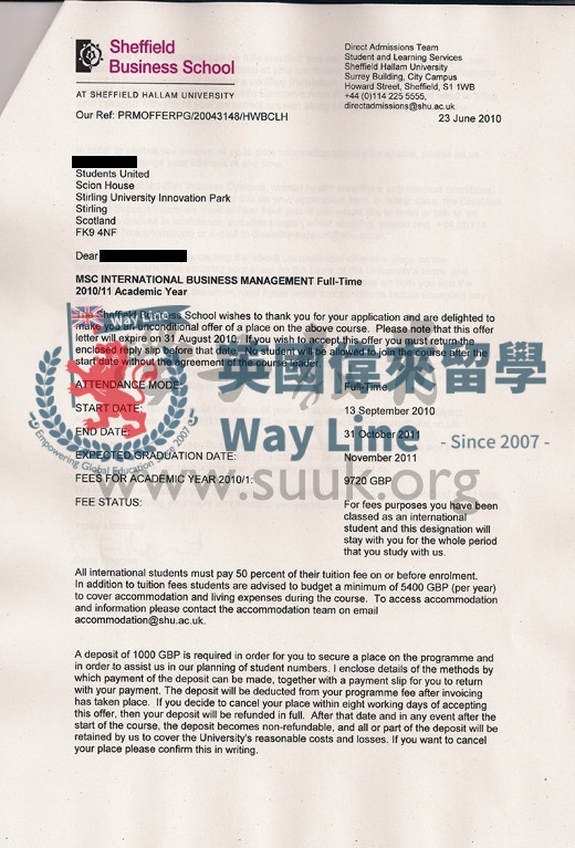 英國謝菲爾德哈萊姆大學國際商務管理學碩士