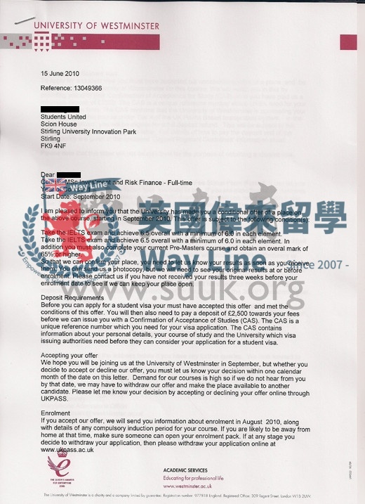 英國威斯敏斯特大學投資與風險金融學碩士