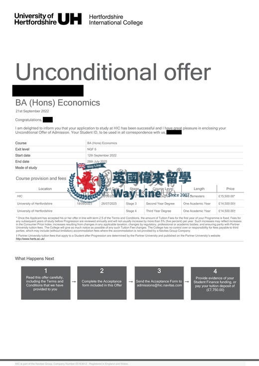 英國赫特福德大學經濟學學士