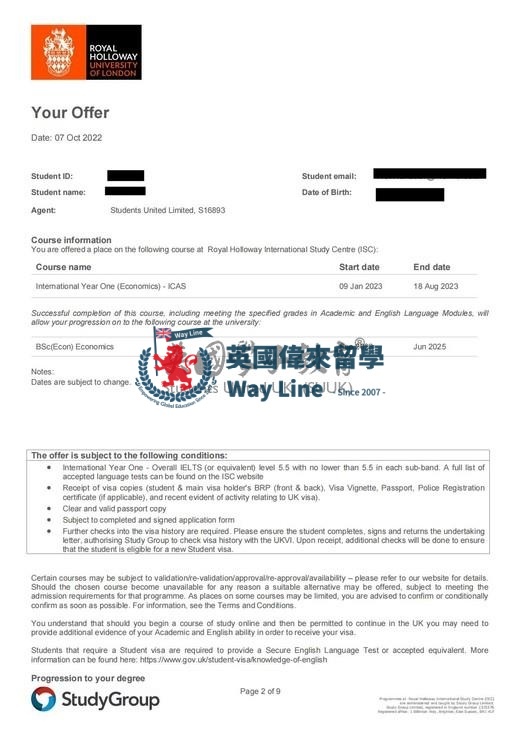 英國倫敦大學皇家霍洛威學院國際大一（經濟學）+經濟學學士