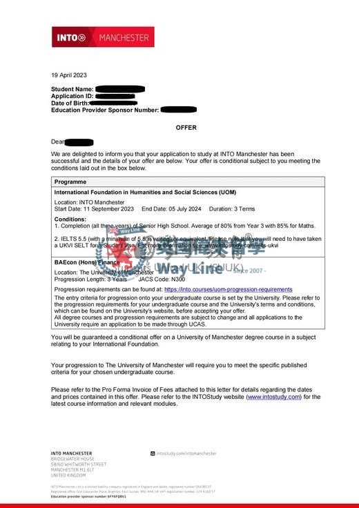 英國曼徹斯特大學人文社會科學（UOM）預科+金融學士