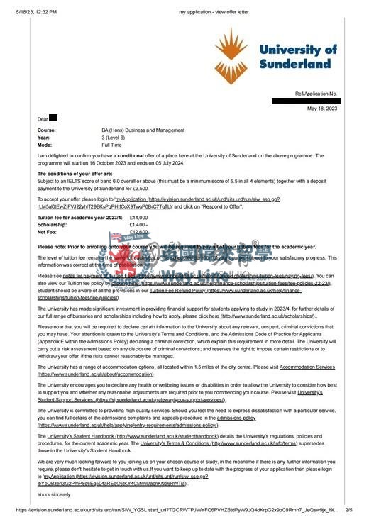 英國桑德蘭大學商務管理學士