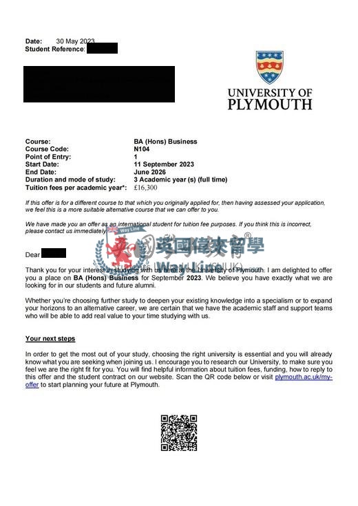 英國普利茅斯大學商務學士