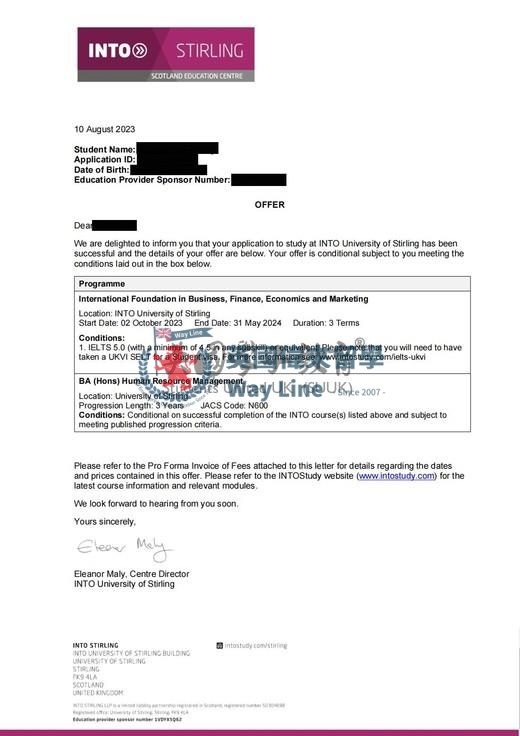 英國斯特林大學商業、金融、經濟和市場營銷國際預科+人力資源管理學士