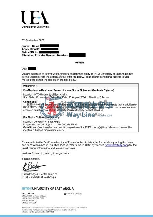 東安格利亞大學商業、經濟和社會科學碩士預科（研究生文憑）+媒體文化與社會碩士