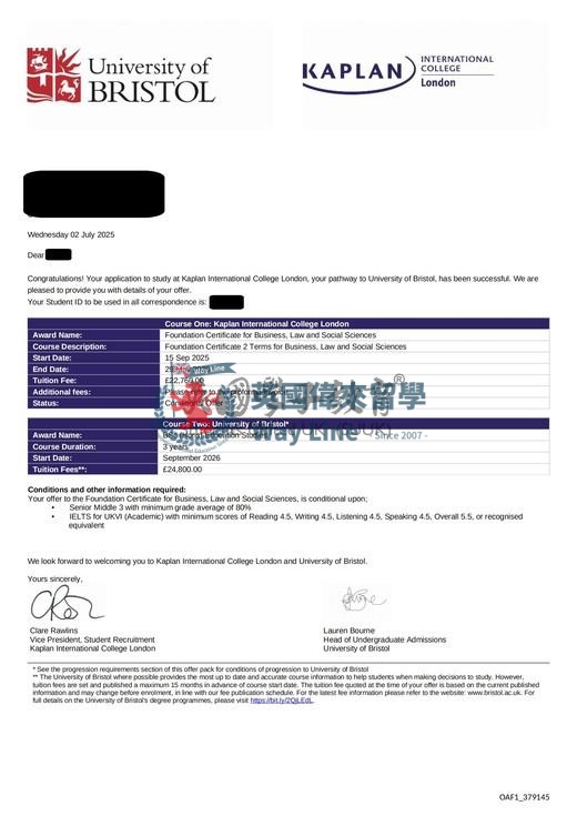 英國布里斯托大學商業、法律與社會科學預科課程+教育學學士