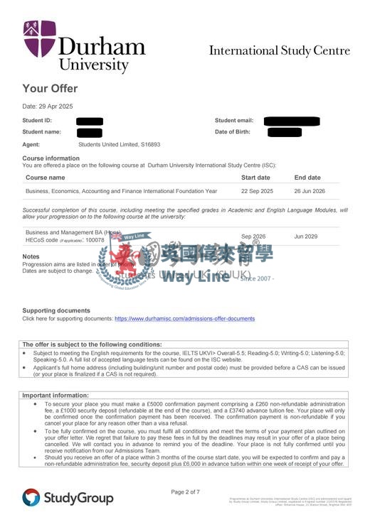 英國杜倫大學商業、經濟、會計與金融國際預科課程+商業與管理學士